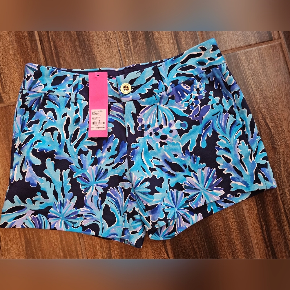 LILLY PULITZER NWT Callahan knit short BIGHT NAVY IN TOO DEEP blue teal sz2